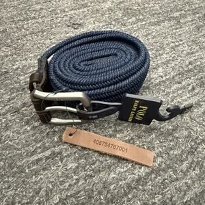 Polo Ralph Lauren Woven Stretch Belt Men 2X Navy Blue Silver Buckle Leather NEW
